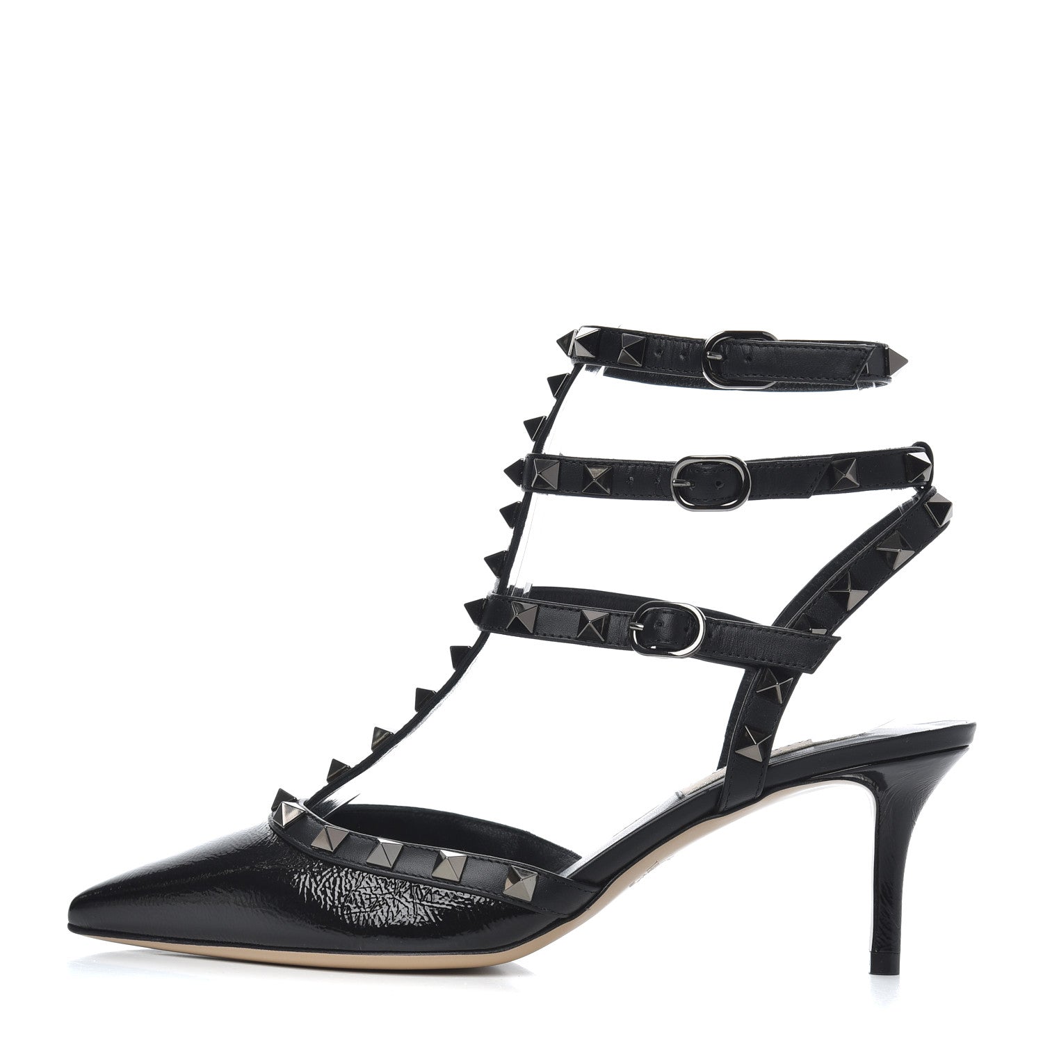 Valentino Garavani Wrinkled Patent Nappa Rockstud Ankle Strap 65mm Pumps 36.5 Black 1 of 9