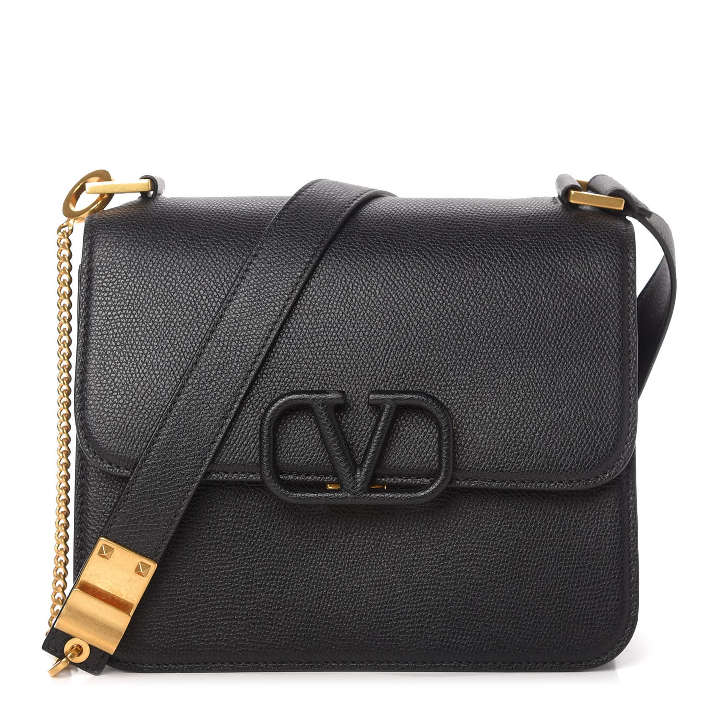 Grainy Calfskin Large VSling Shoulder Bag Black
