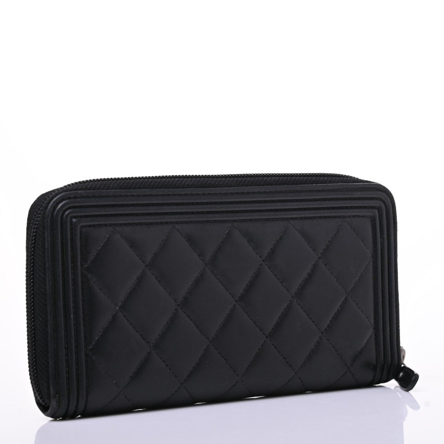 Lambskin Quilted Boy Zip Around Wallet Black