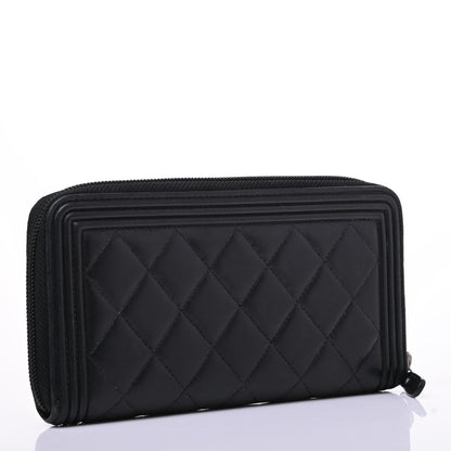 Chanel Lambskin Quilted Boy Zip Around Wallet Black 3 of 9
