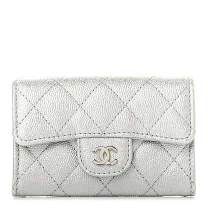 Chanel Glittered Metallic Caviar Quilted Flap Card Holder Wallet Silver 1 of 8