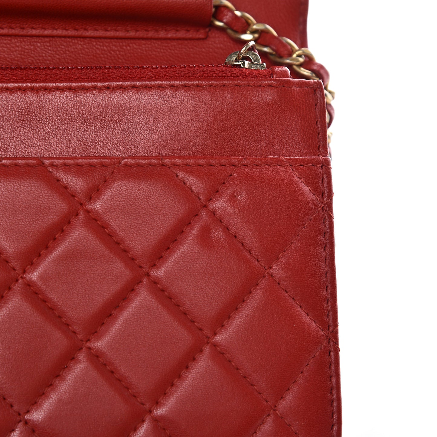 Lambskin Quilted Boy Wallet On Chain WOC Red