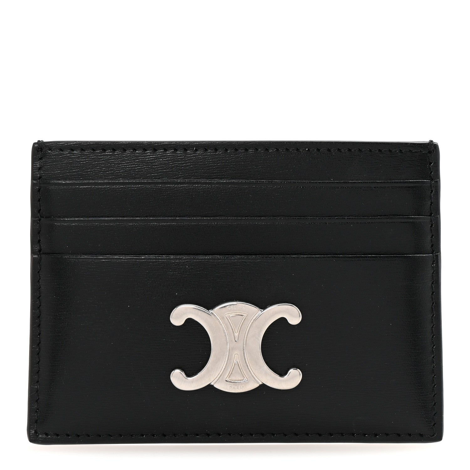 Celine Shiny Calfskin Triomphe Card Holder Black Black 1 of 7
