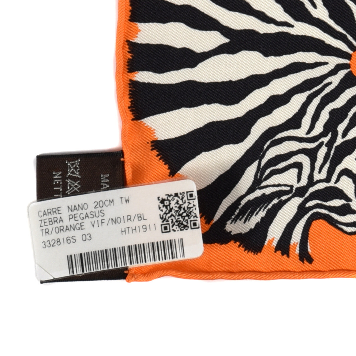 Silk Carre Zebra Pegasus Nano Scarf 20 Orange Vif Black