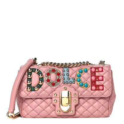Dolce & Gabbana Lambskin Watersnake Embellished Lucia Shoulder Bag Rosa 1 of 15