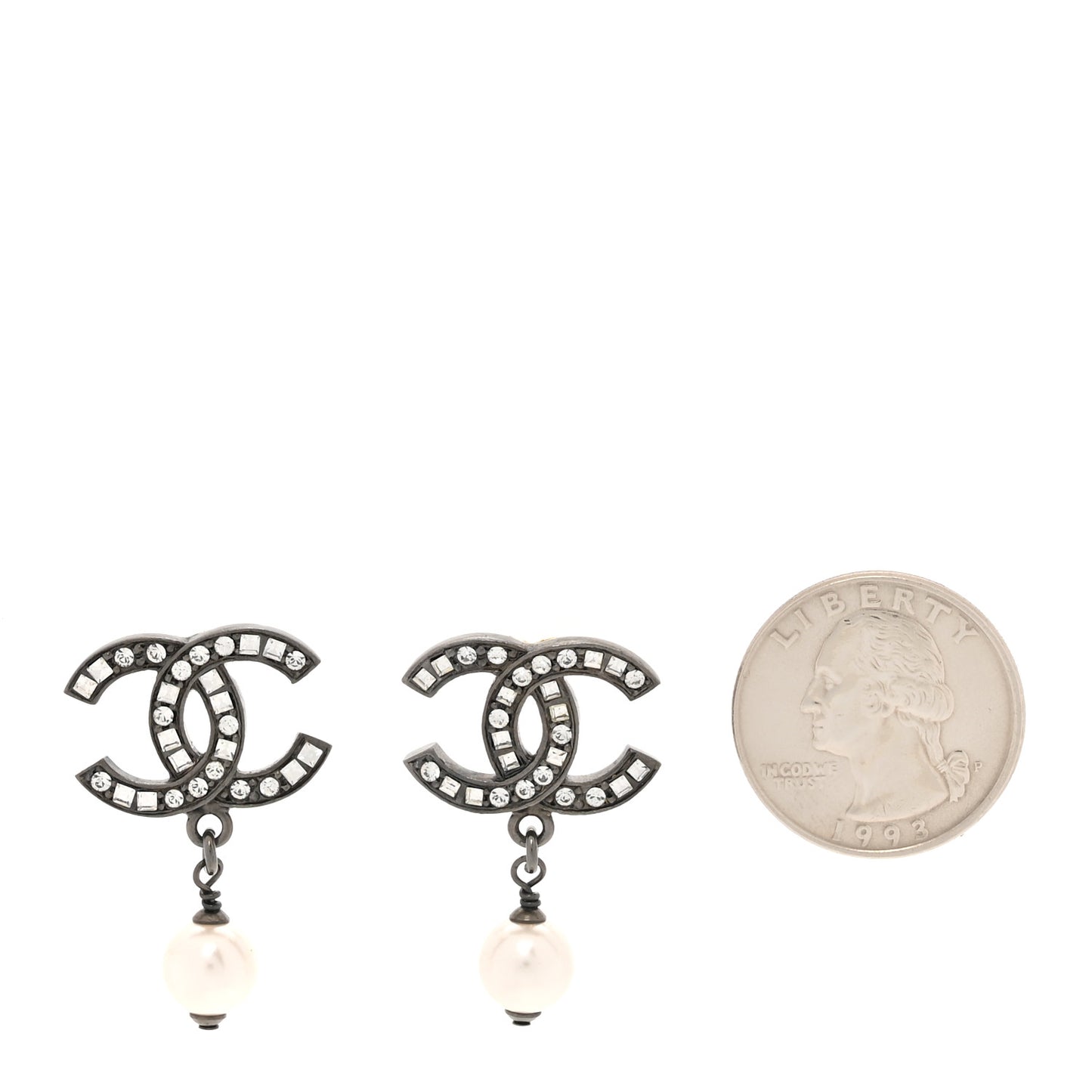 Ruthenium Crystal Pearl CC Drop Earrings