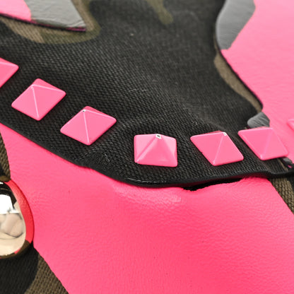Valentino Garavani Nappa Canvas Camouflage Medium Rockstud Tote Fuxia Fluo 12 of 13