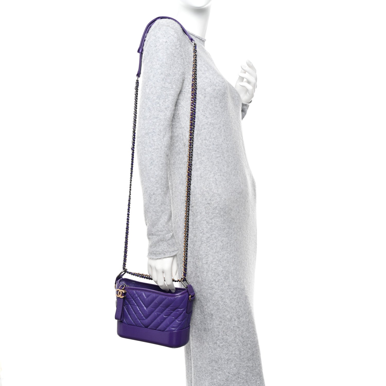Chanel Aged Calfskin Chevron Quilted Small Gabrielle Hobo Purple 2 of 11