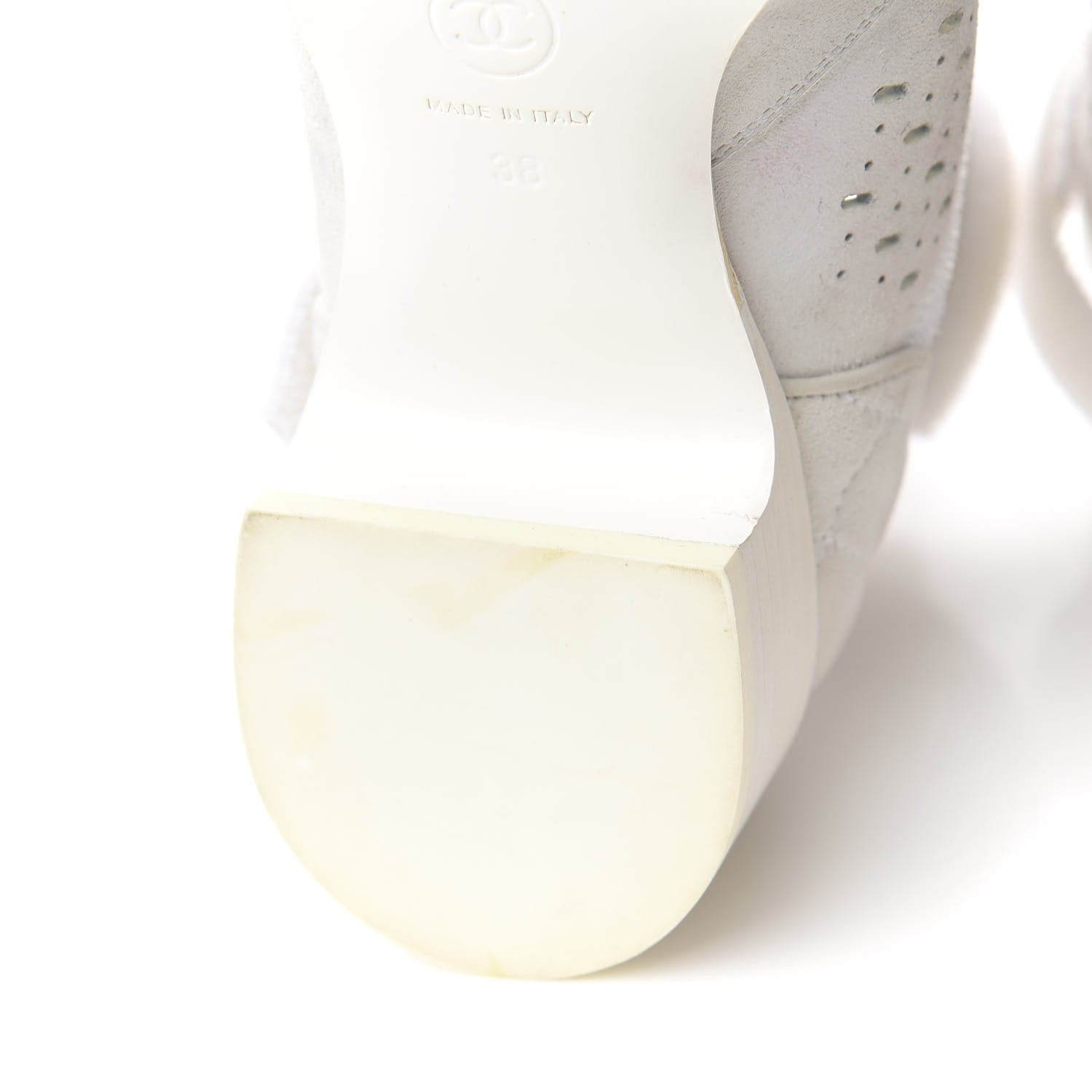 Chanel Suede Perforated Velcro Ankle Boots 38 White 8 of 10