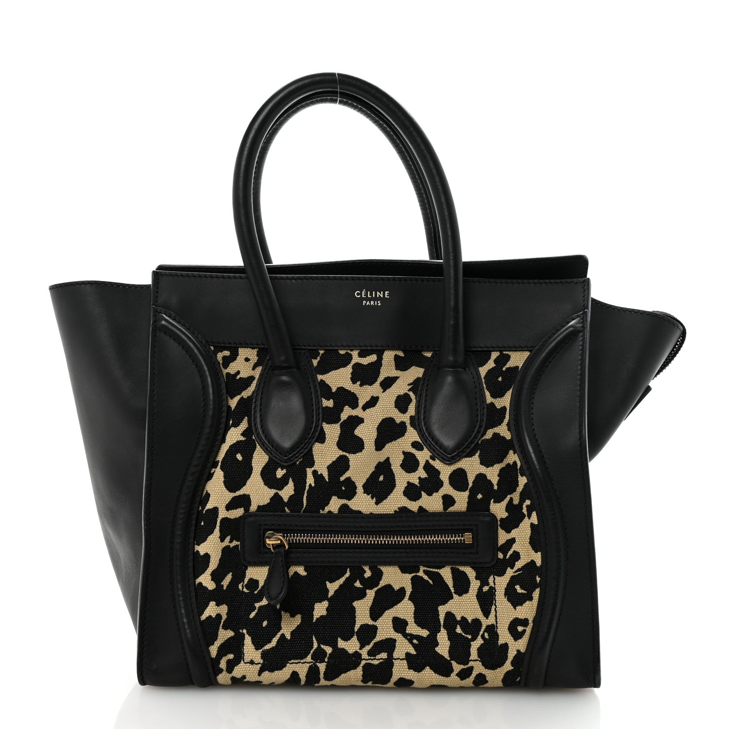 Celine Canvas Smooth Calfskin Leopard Print Mini Luggage Black 1 of 10