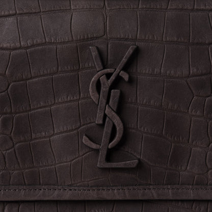 Saint Laurent Nubuck Crocodile Embossed Monogram Medium Niki Chain Satchel Wood 8 of 10