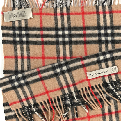 Burberry Wool Cashmere House Check Fringe Scarf Camel 3 of 3