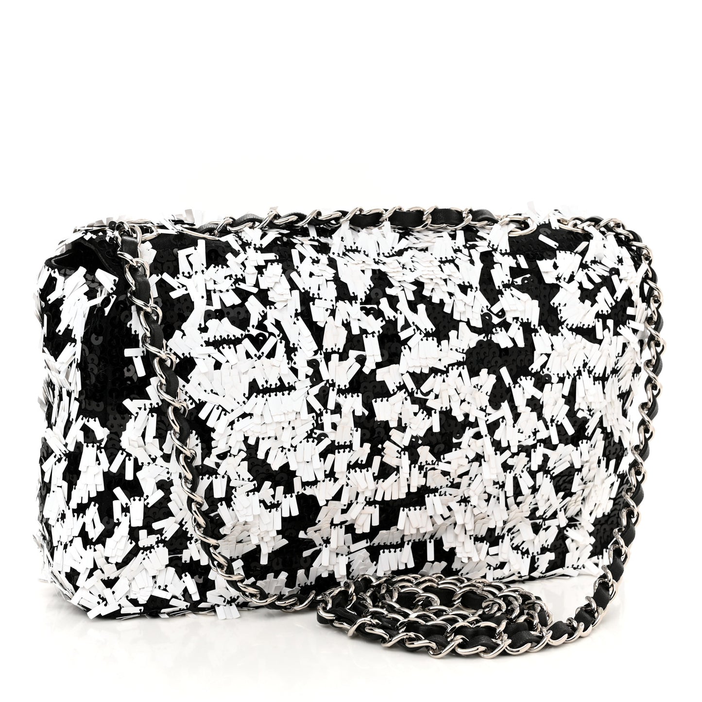 Sequin Embroidered Medium Flap Black White