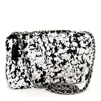 Chanel Sequin Embroidered Medium Flap Black White 3 of 11