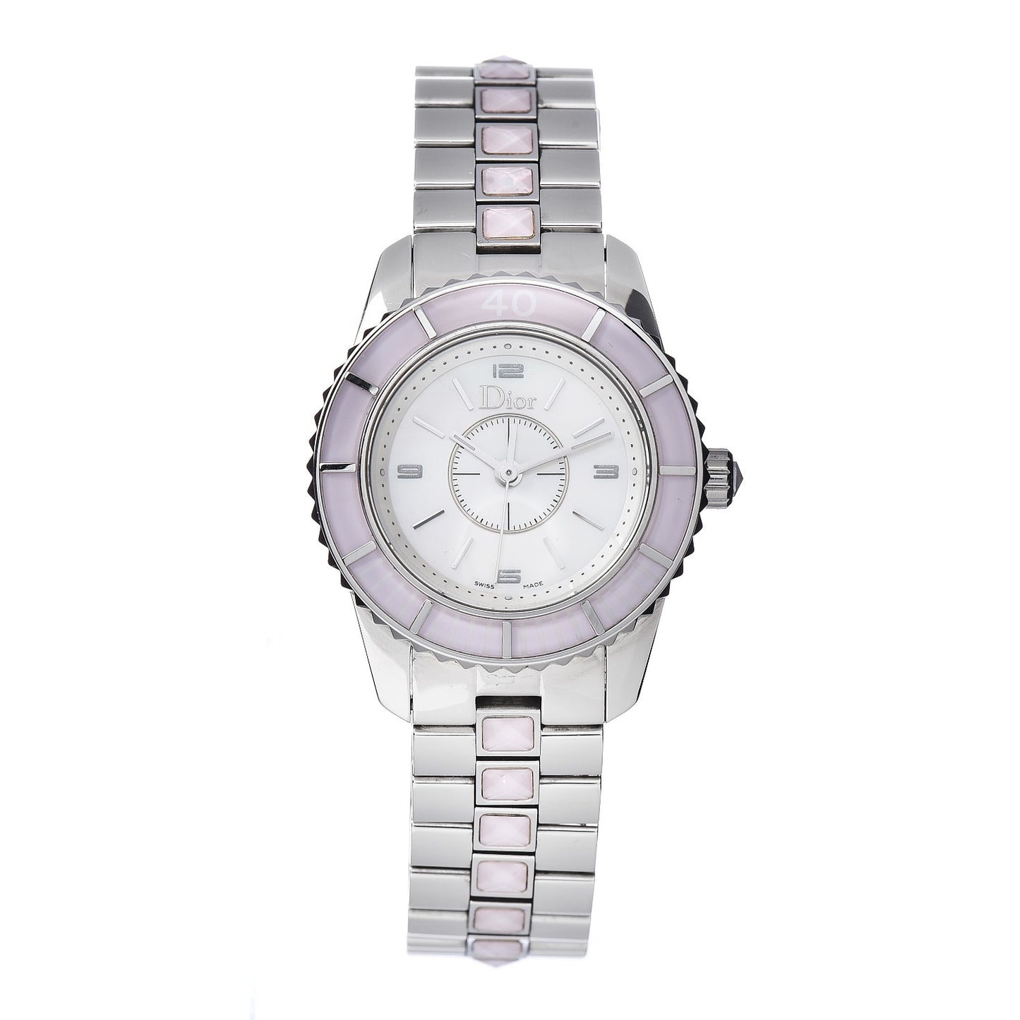 Stainless Steel Sapphire Mother of Pearl 29mm Christal Quartz Watch Pink