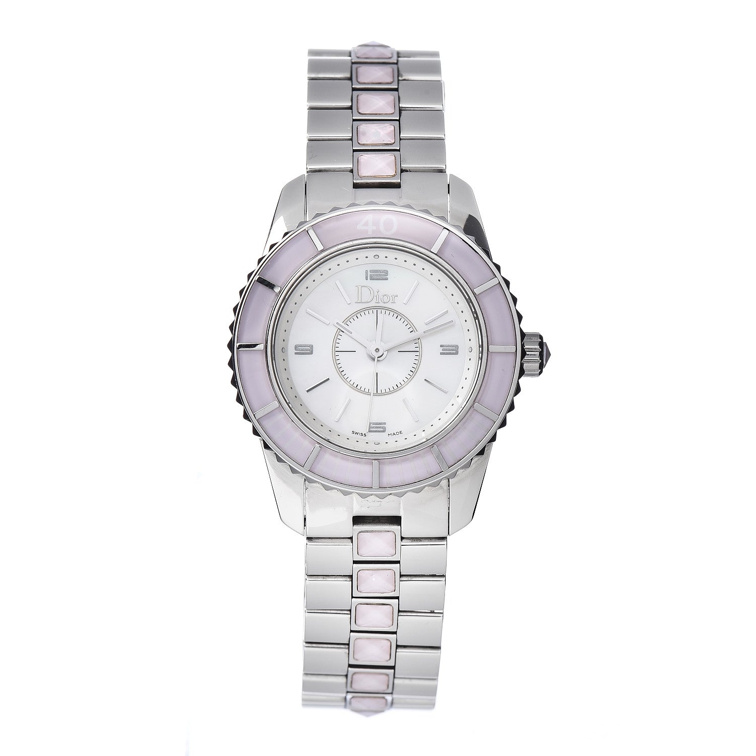 Christian Dior Stainless Steel Sapphire Mother of Pearl 29mm Christal Quartz Watch Pink 1 of 5