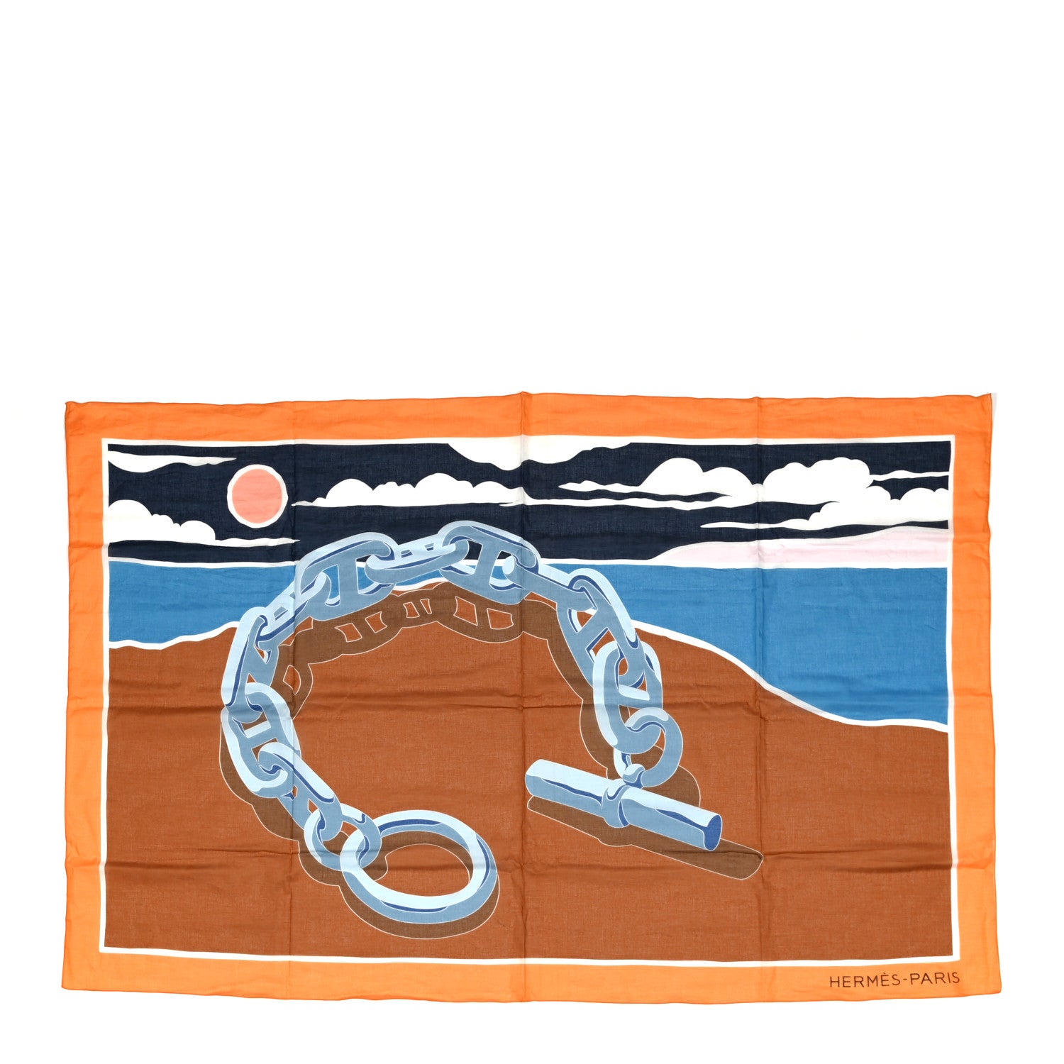 Hermes Cotton Escale A La Plage Beach Pareo Orange Ocre 1 of 3