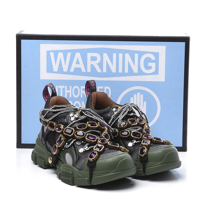 Gucci X SEGA Mesh Suede Calfskin Removable Crystals Flashtrek Sneakers 36.5 Loess Black Olive Green 10 of 10