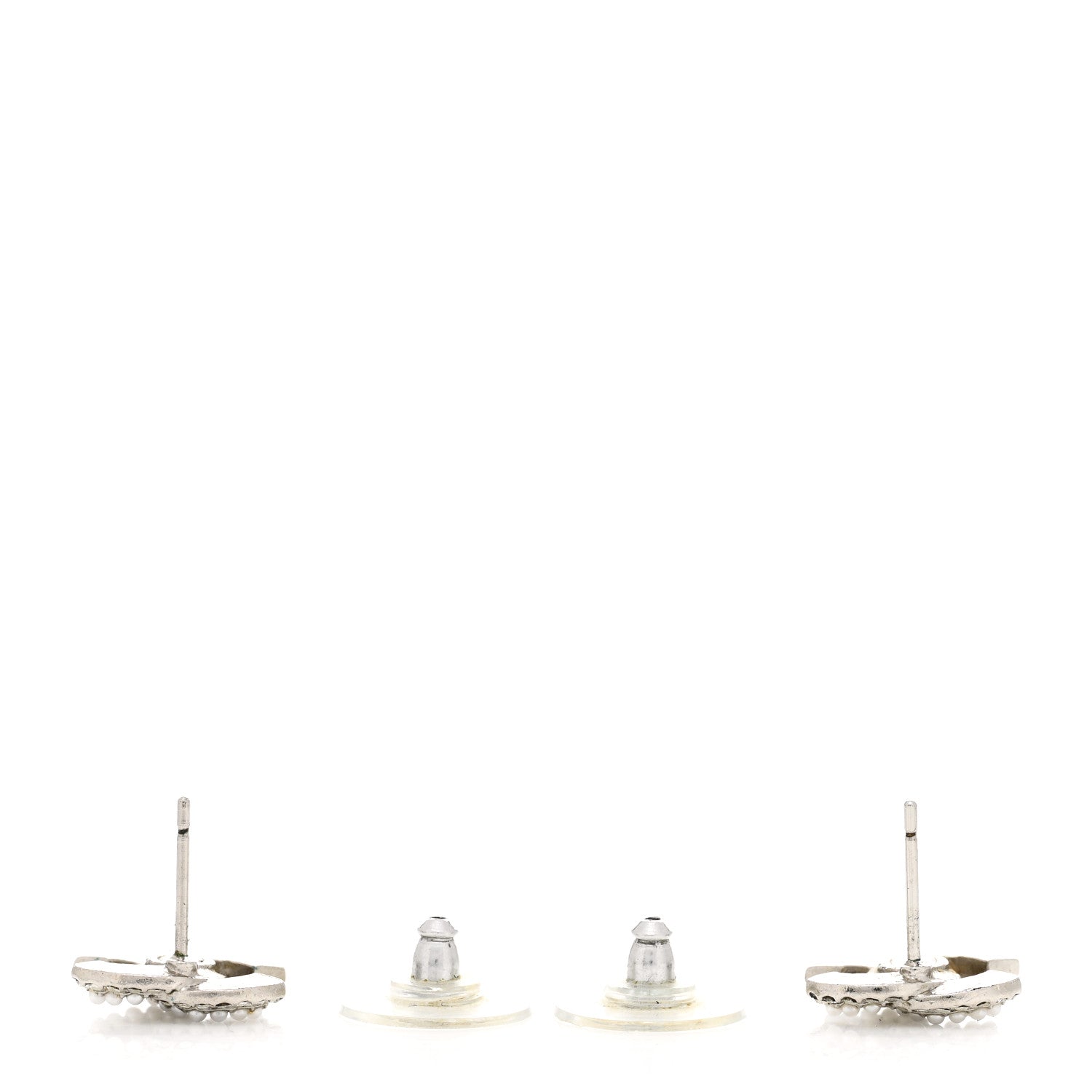 Chanel Pearl Crystal CC Earrings Silver 3 of 5
