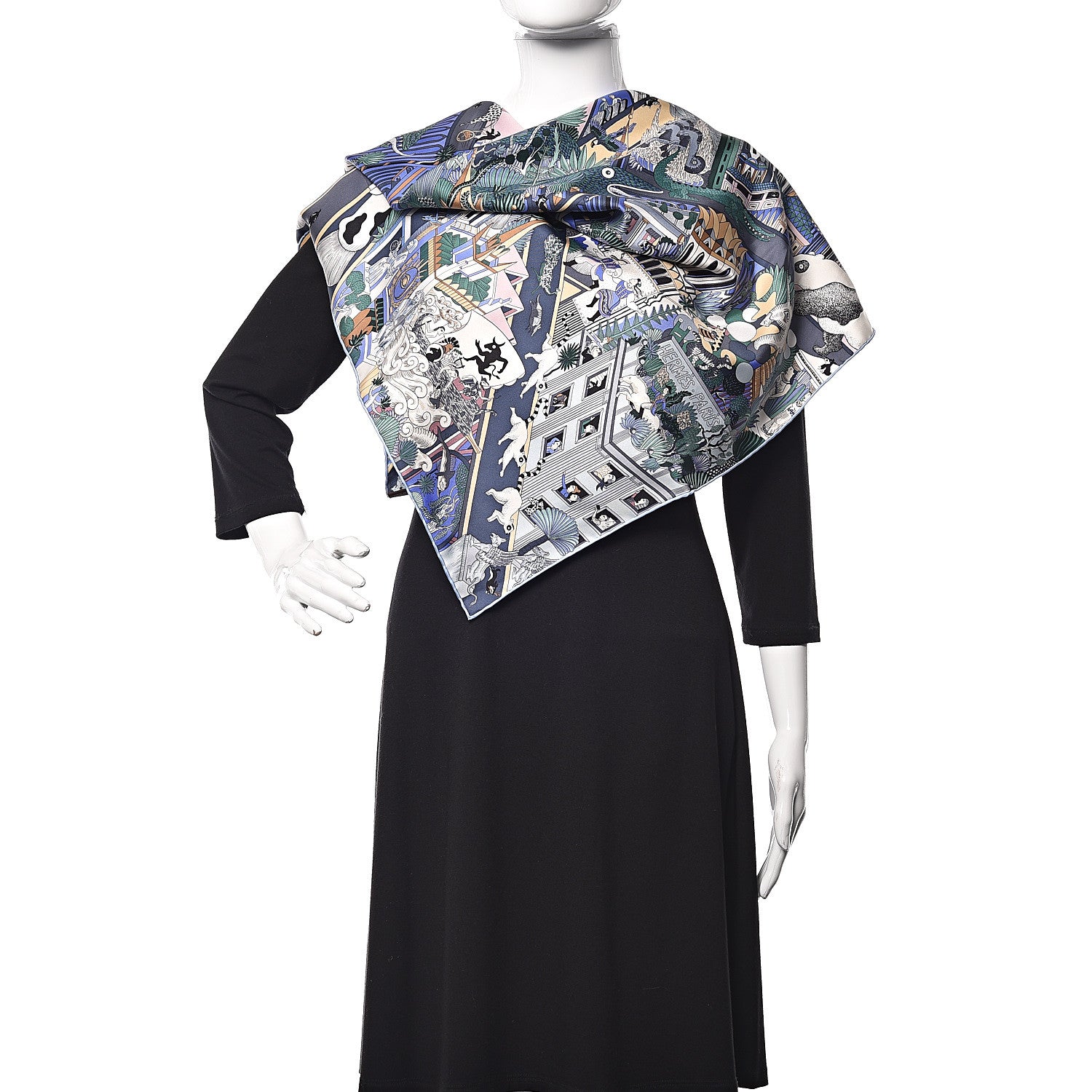Hermes Silk Animapolis Scarf 90 Bleu Gris Vieux Rose 2 of 5