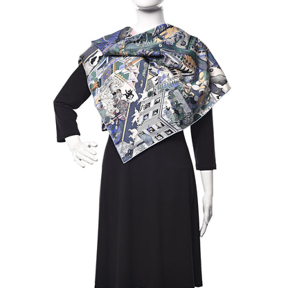 Hermes Silk Animapolis Scarf 90 Bleu Gris Vieux Rose 2 of 5