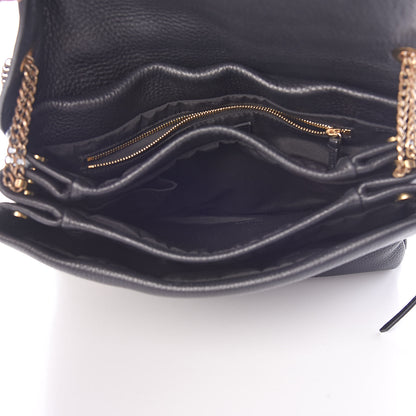 Lanvin Ostrich Calfskin Embossed Medium Sugar Flap Shoulder Bag Black Blue 6 of 14
