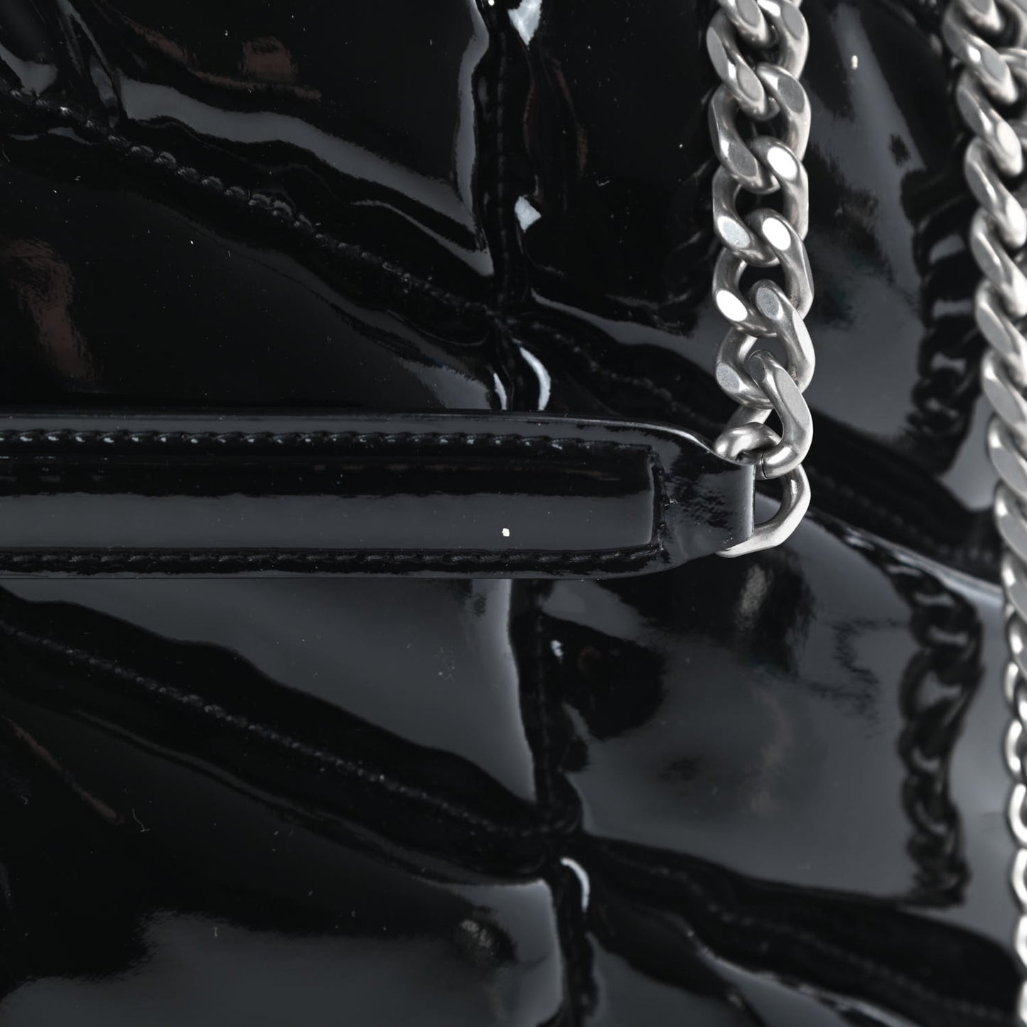 Patent Lambskin Quilted Medium Loulou Puffer Monogram Chain Satchel Black