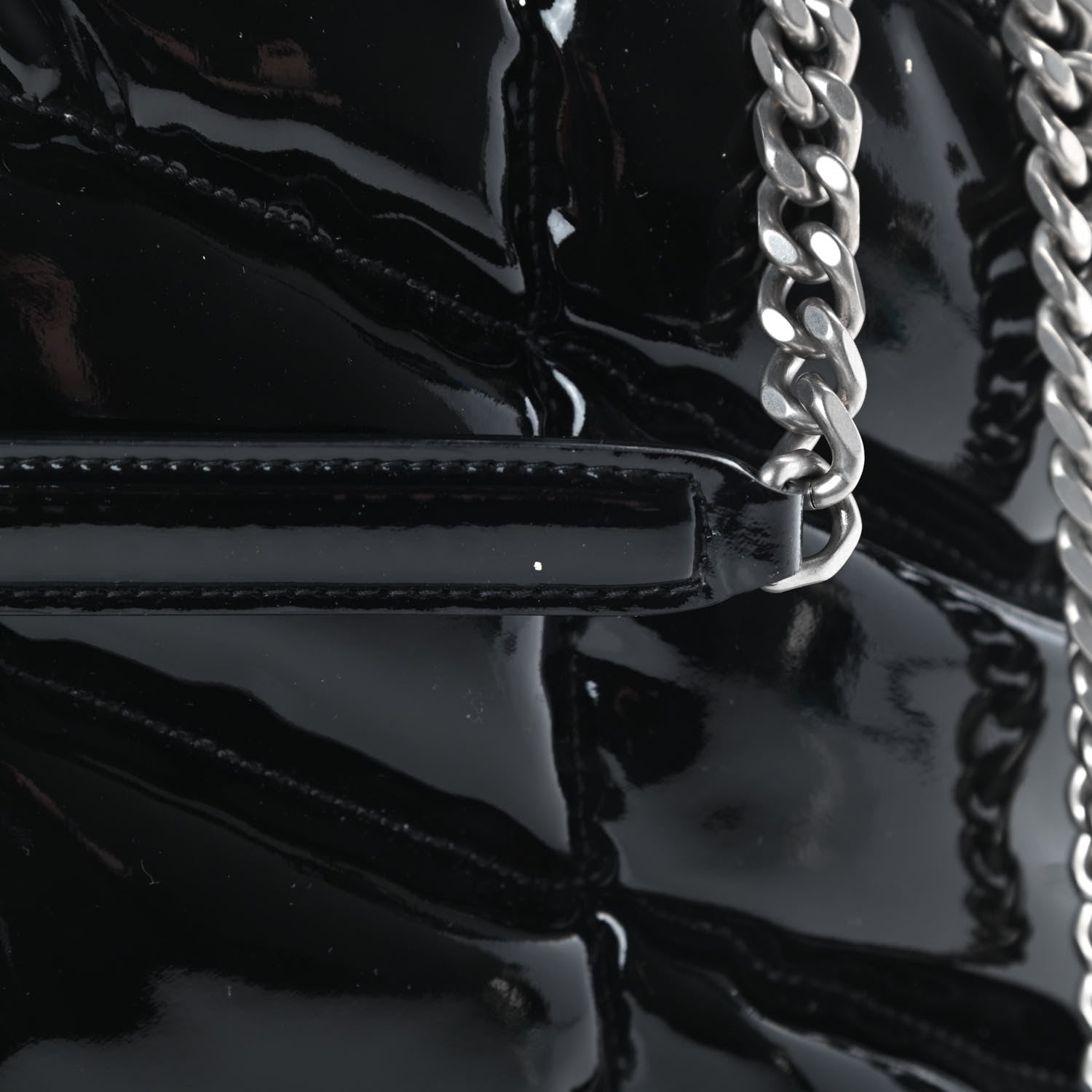 Saint Laurent Patent Lambskin Quilted Medium Loulou Puffer Monogram Chain Satchel Black 11 of 14