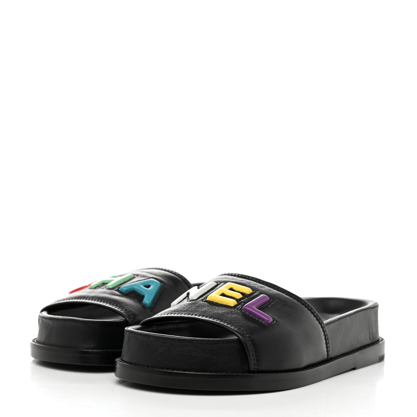 Lambskin Cha-Nel Mule Sandals 36 Black Multicolor