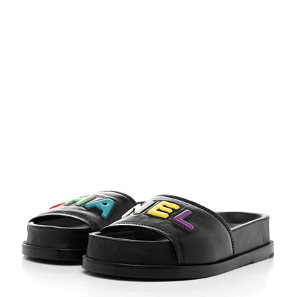 Chanel Lambskin Cha-Nel Mule Sandals 36 Black Multicolor 3 of 10