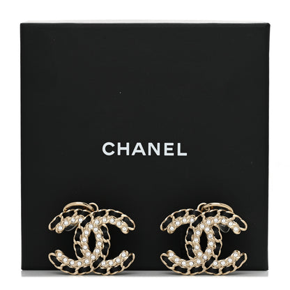 Chanel Crystal Lambskin Chain CC Vintage Allure Stud Earrings Black Gold 8 of 8