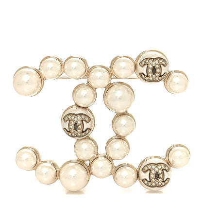 Chanel Metal Pearl Crystal CC Brooch Gold 1 of 3