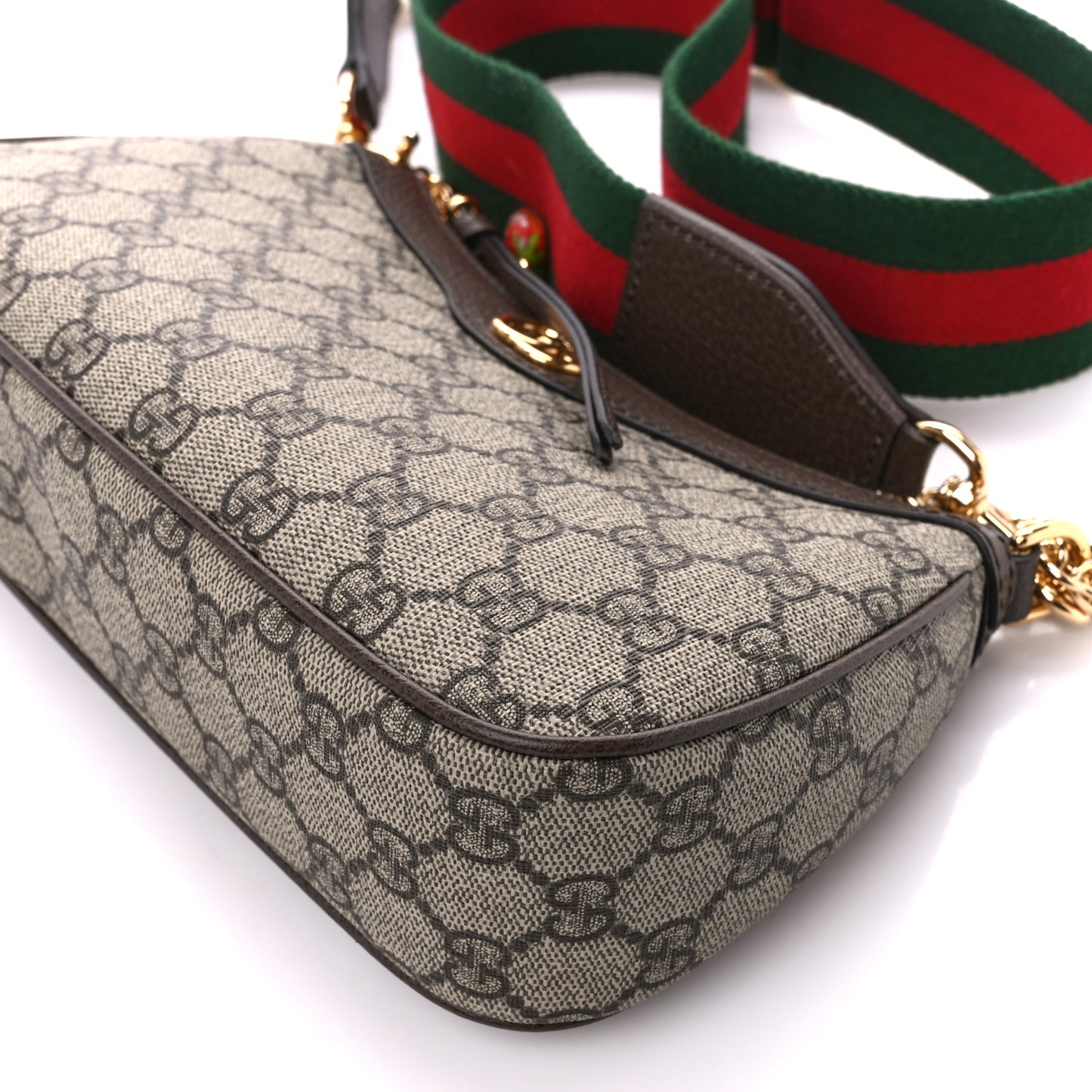 GG Supreme Monogram Textured Dollar Calfskin Web Small Ophidia GG Handbag Beige Ebony New Acero