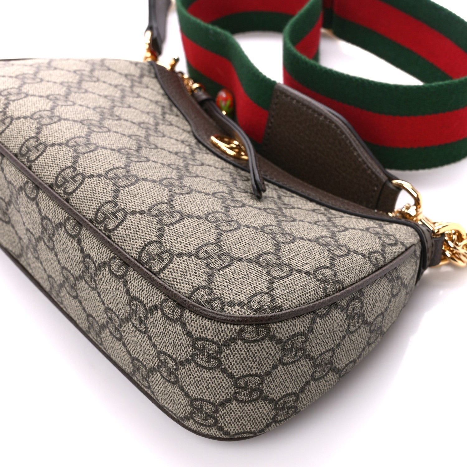 Gucci GG Supreme Monogram Textured Dollar Calfskin Web Small Ophidia GG Handbag Beige Ebony New Acero 11 of 11