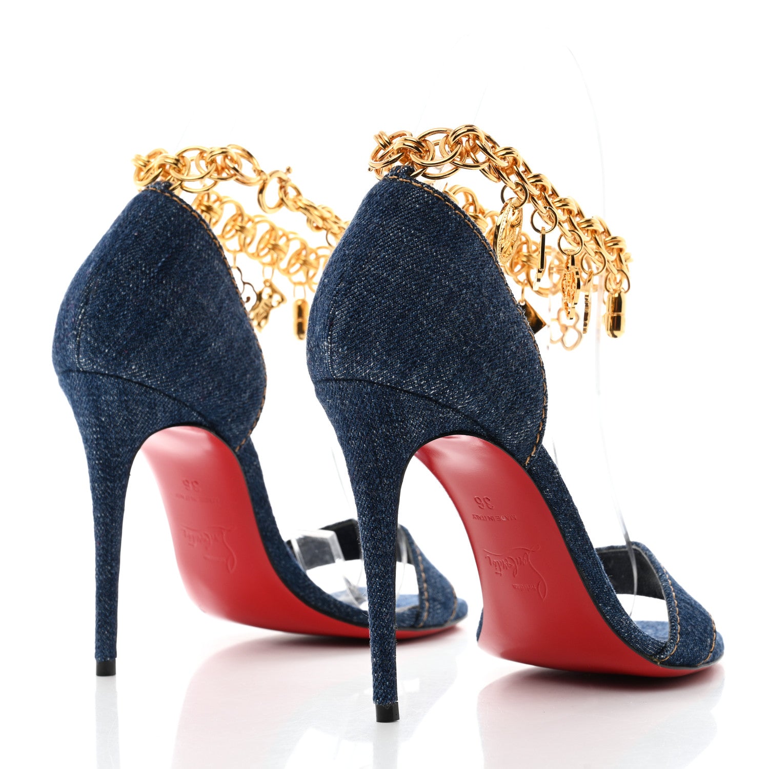 Christian Louboutin Denim Gourmi 100 Sandals 36 Blue Gold 4 of 8