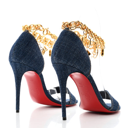 Christian Louboutin Denim Gourmi 100 Sandals 36 Blue Gold 4 of 8