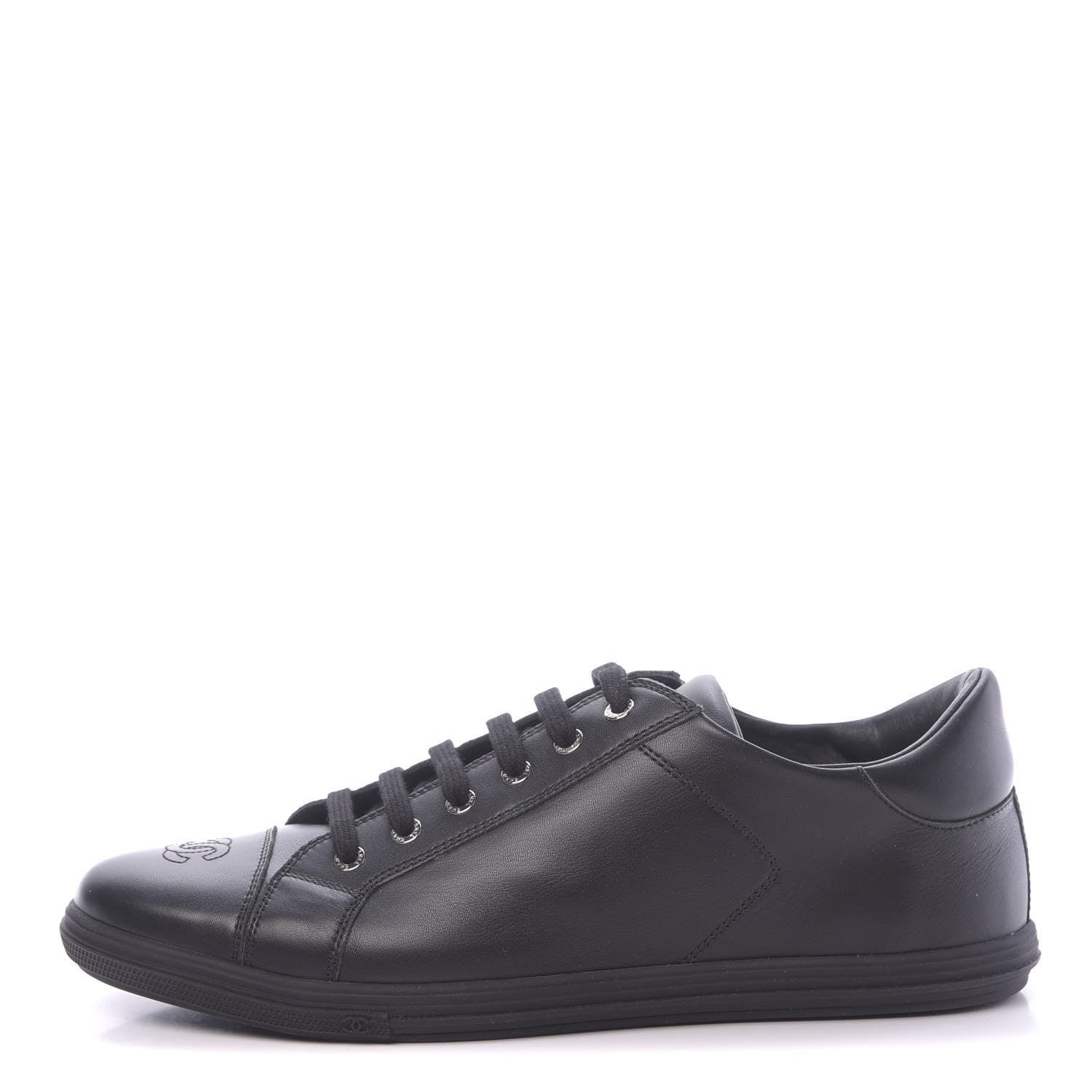 Chanel Calfskin Mens CC Cap Toe Sneakers 42 Black 1 of 7