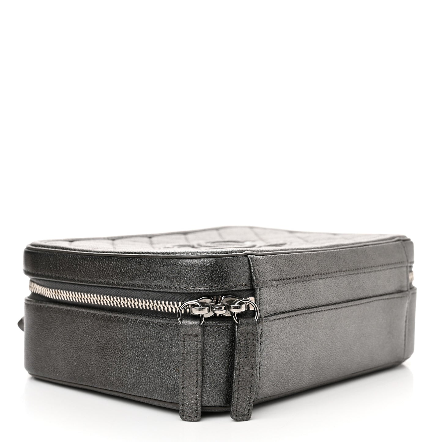 Metallic Caviar Quilted Medium CC Filigree Vanity Case Dark Silver
