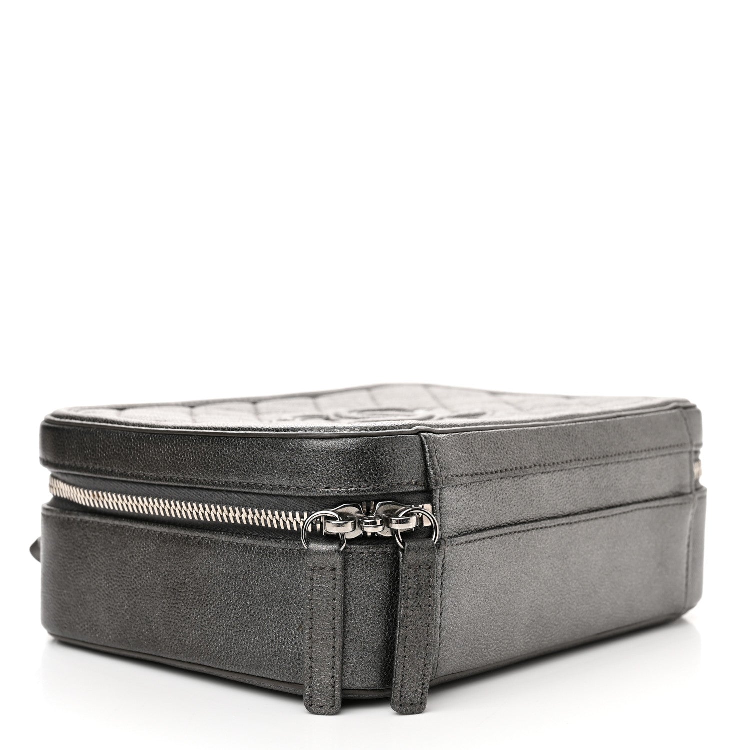 Chanel Metallic Caviar Quilted Medium CC Filigree Vanity Case Dark Silver 4 of 12