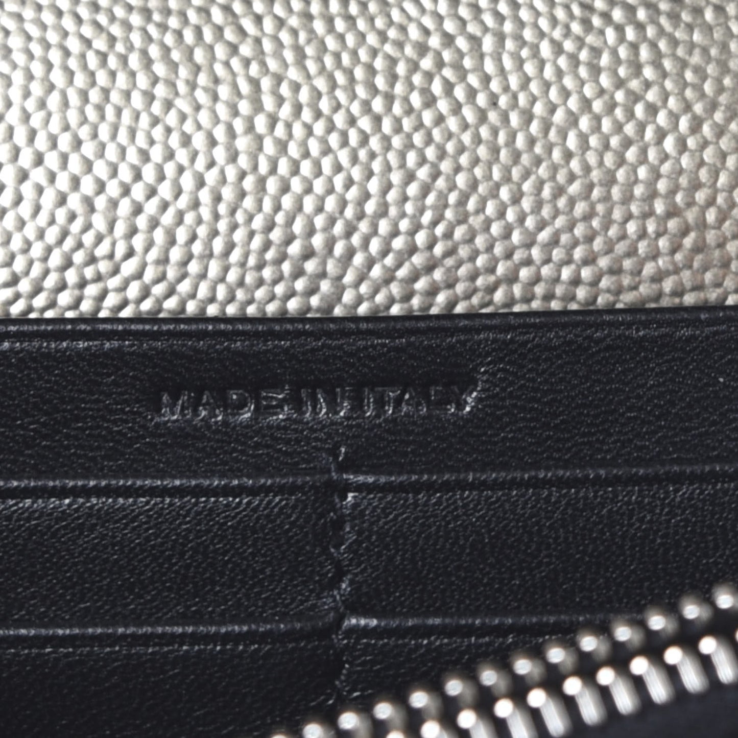 Metallic Grain De Poudre Matelasse Chevron Monogram Chain Wallet Piombo