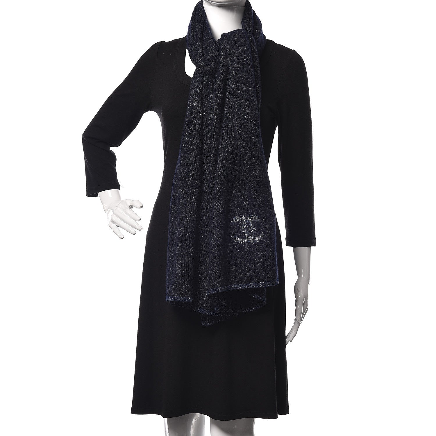 Chanel Cashmere Silk Tweed CC Scarf Blue 2 of 5