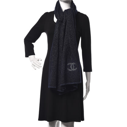 Chanel Cashmere Silk Tweed CC Scarf Blue 2 of 5