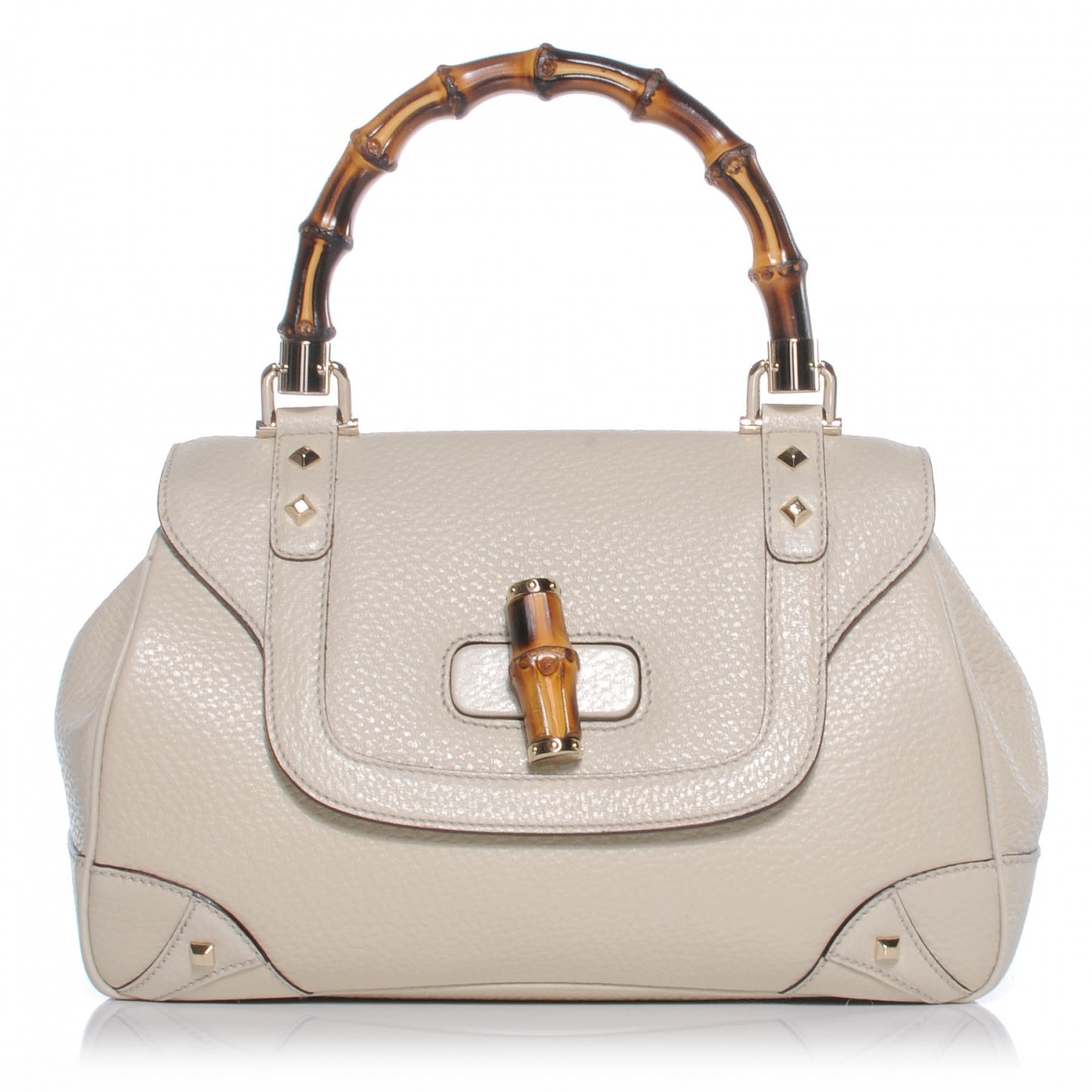 Leather Bamboo Top Handle Bag Ivory