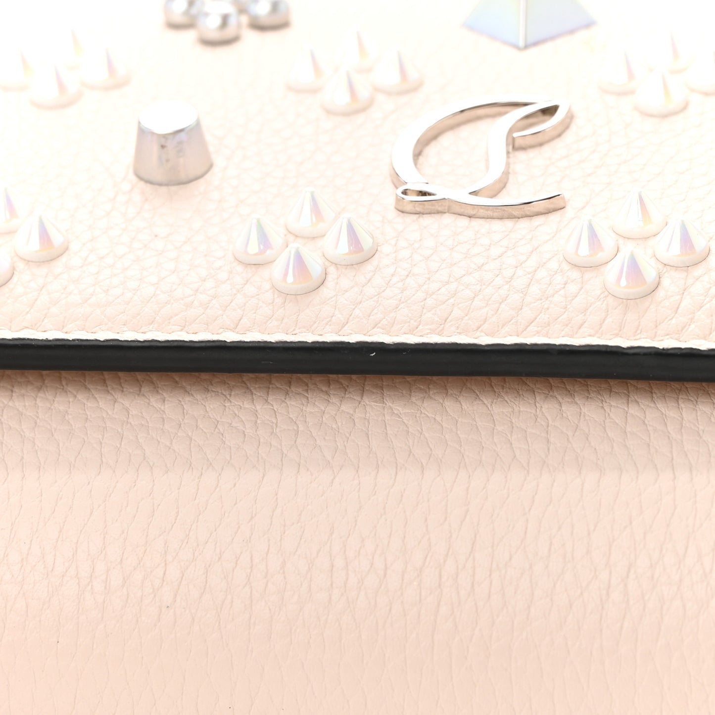 Grained Calfskin Spikes Loubinthesky Paloma Clutch Leche
