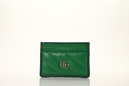 Gucci Azalea Calfskin Enamel Matelasse Diagonal Torchon GG Marmont Card Holder New Shamarock Emerald 2 of 18