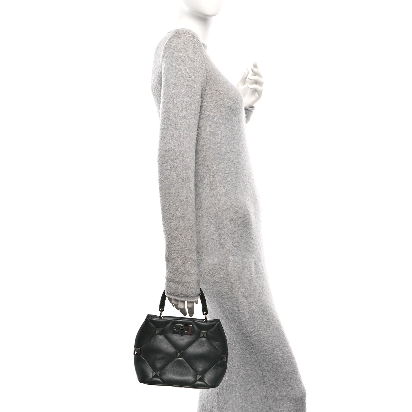 Nappa Monochrome Small Roman Stud The Handle Bag Black