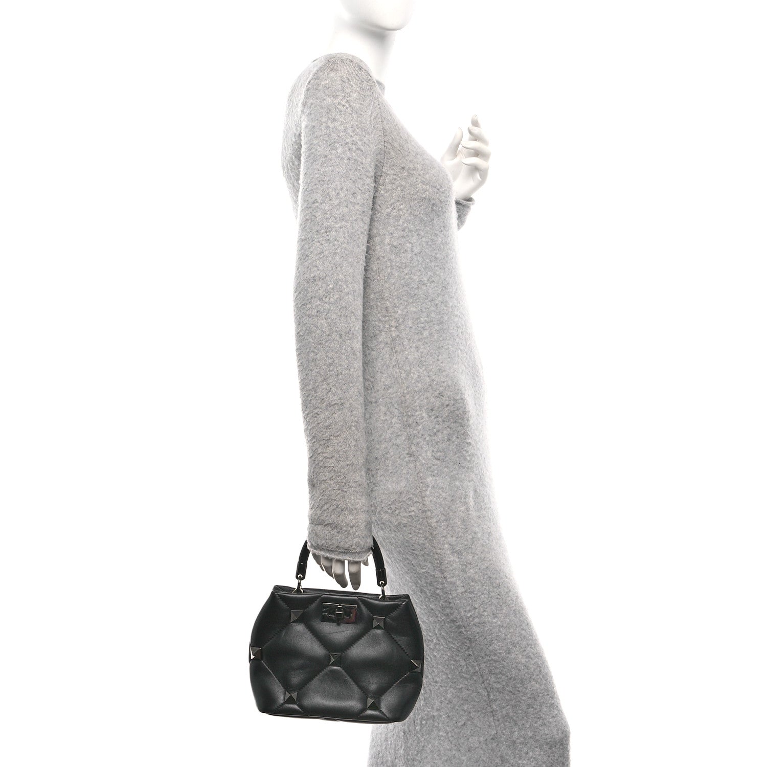 Valentino Garavani Nappa Monochrome Small Roman Stud The Handle Bag Black 2 of 9
