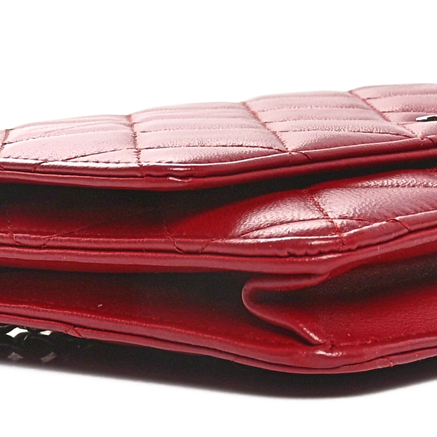 Chanel Lambskin Quilted Wallet On Chain WOC Red 10 of 11