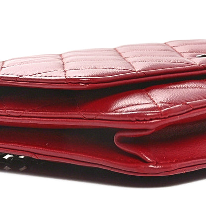 Chanel Lambskin Quilted Wallet On Chain WOC Red 10 of 11