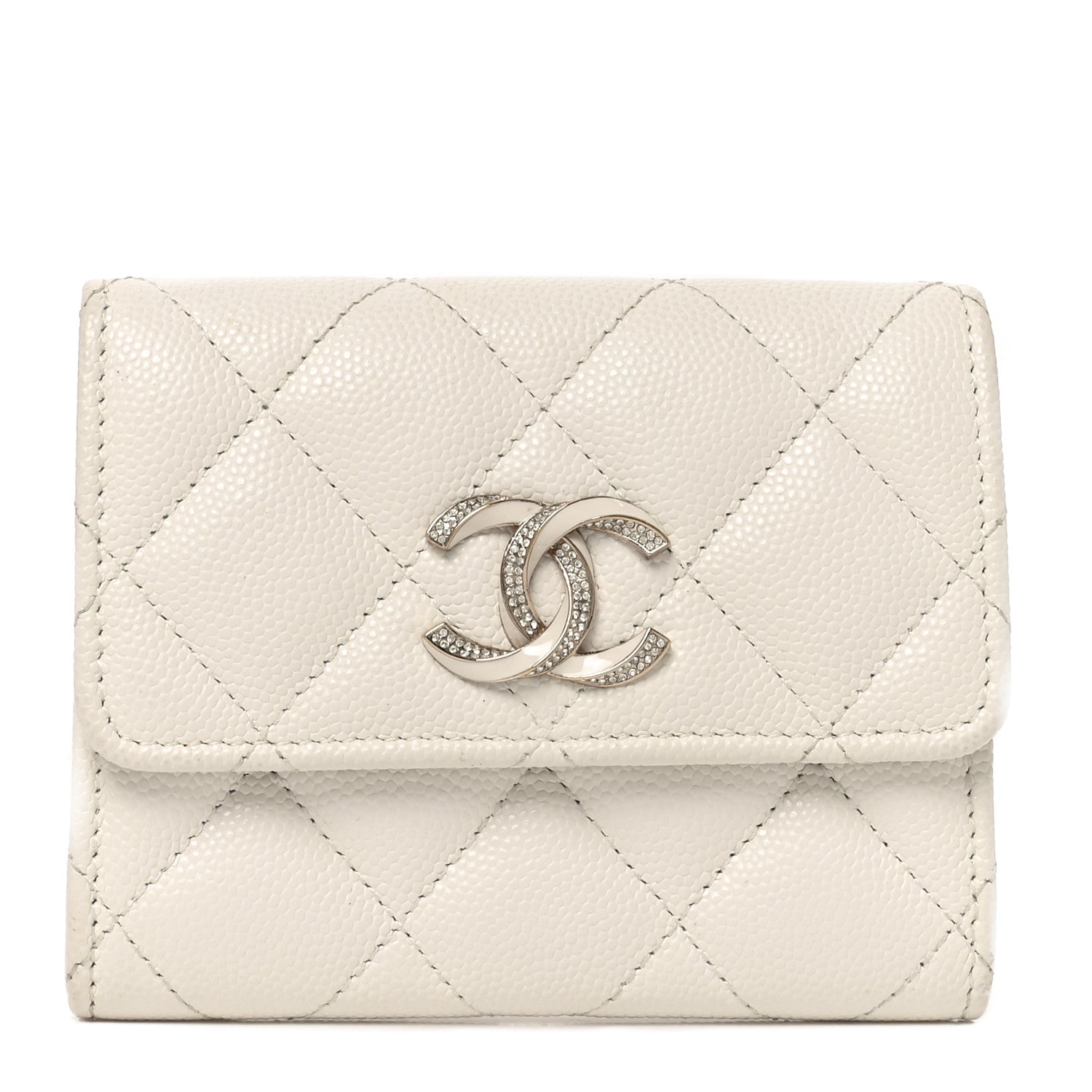 Chanel Caviar Quilted Crystal Enamel CC Flap Card Holder White 1 of 8